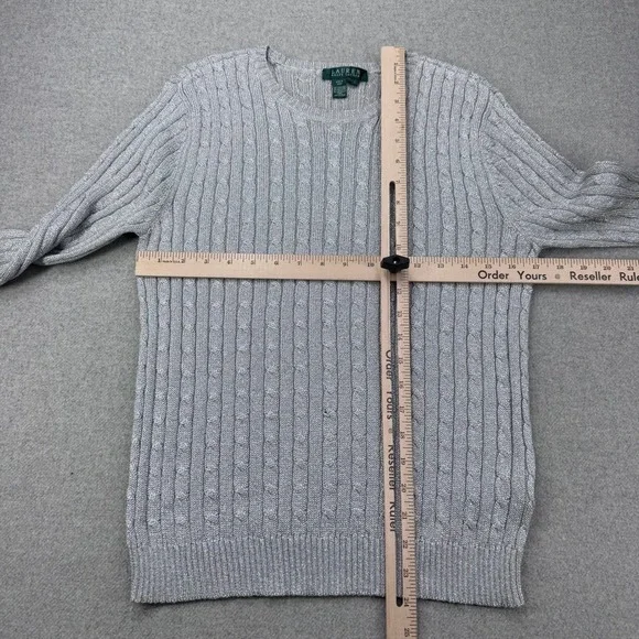 Lauren Ralph Lauren Women's Metallic Silver Cable Knit Sweater Size L *FLAW - Picture 6 of 11